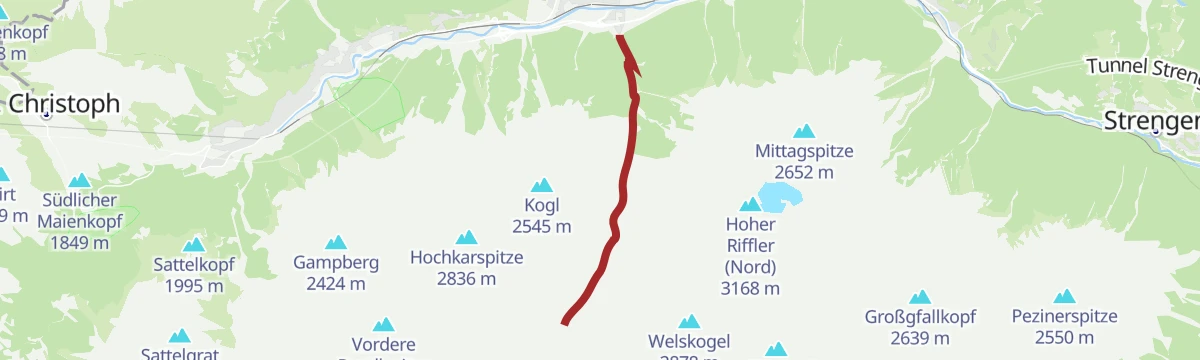 Route map: Pettneu - Rendlscharte